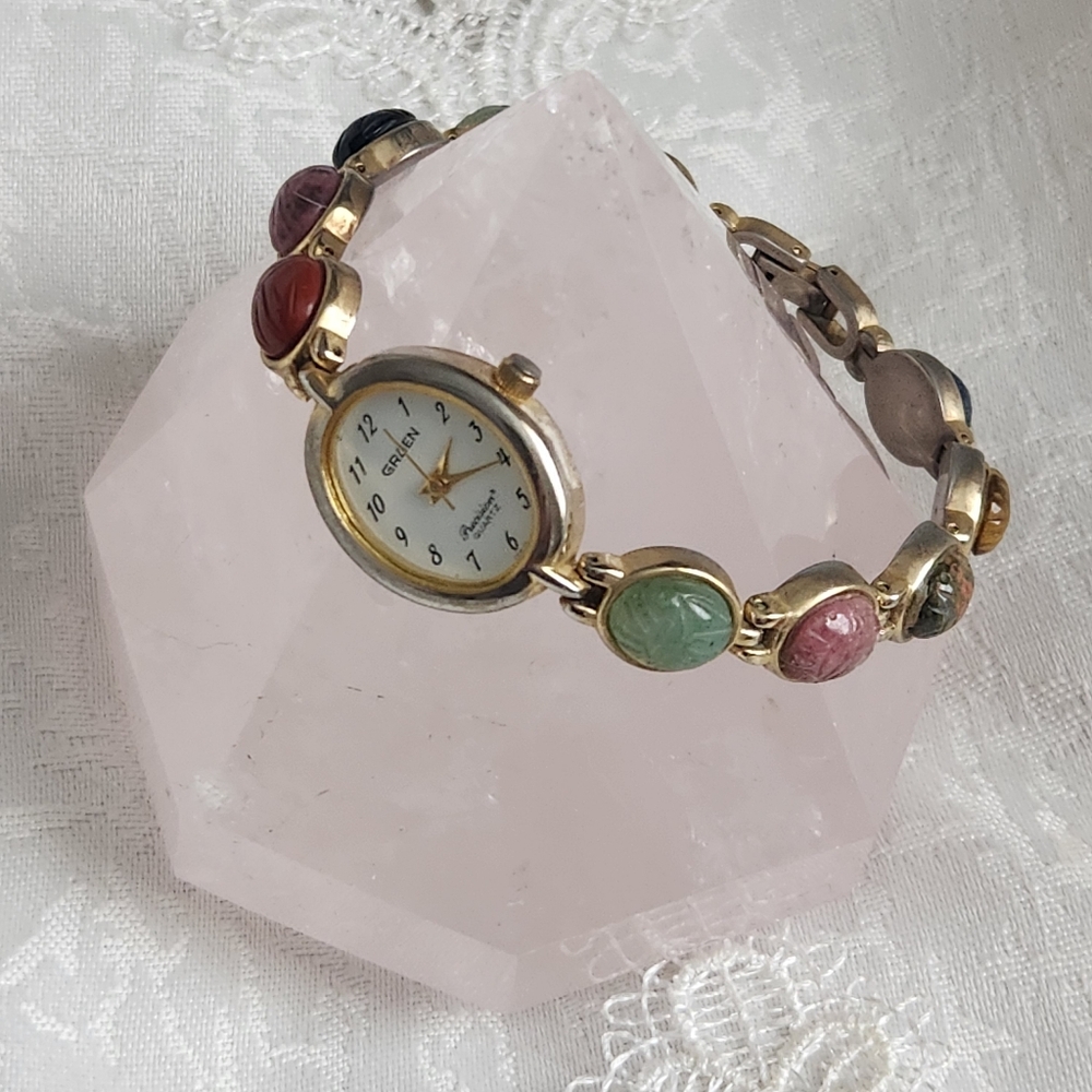 Vintage Gruen Precision Women's Dress Gold Scarab Bracelet Watch